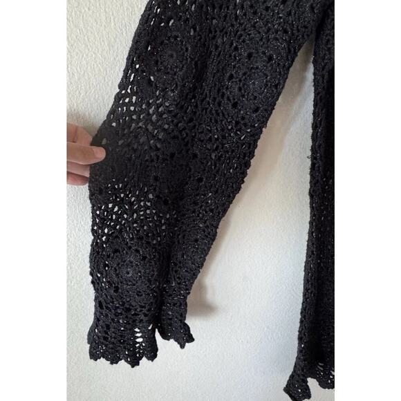 JH Collectibles Crochet Sweater Women’s Plus Size 1X Black Shimmer Boho V Neck - Picture 5 of 8